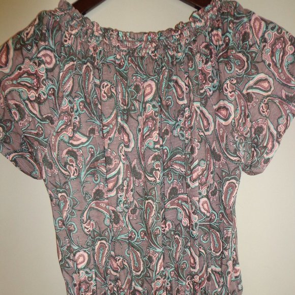 BRAND NEW Wrap Paisley Dress 2 Dusty Rose Short Raglan Sleeves Scoop Tie Neck - Picture 6 of 16